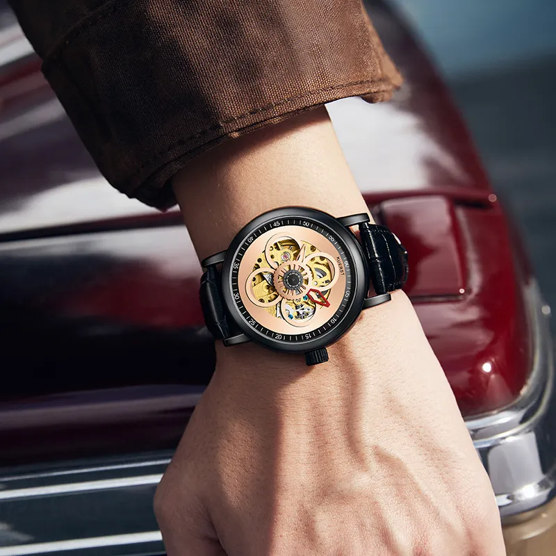 KUERST Automatic Mechanical Movement Genuine Leather Strap Watch Men's Watches White Dial-5