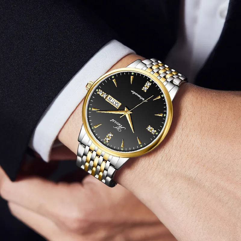 KUERST Automatic Mechanical Movement Steel Strap Watch Men's Watches White Dial-11
