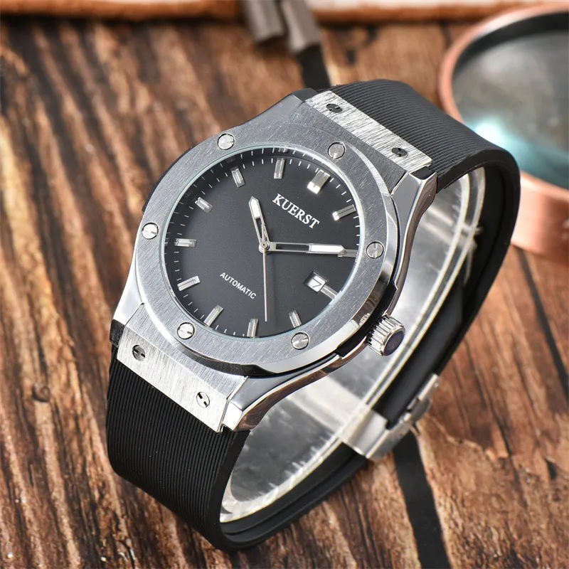 KUERST Automatic Mechanical Movement Rubber Strap Watch Men's Watches Black Dial-4
