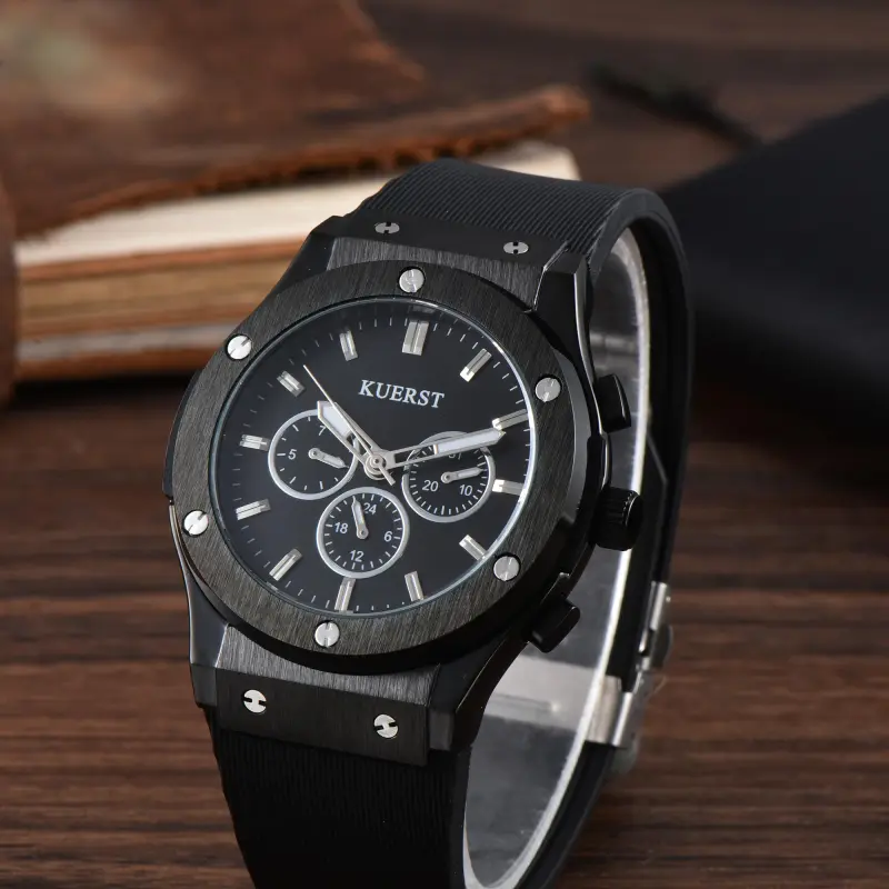 KUERST Automatic Mechanical Movement Rubber Strap Watch Men's Watches Black Dial-17