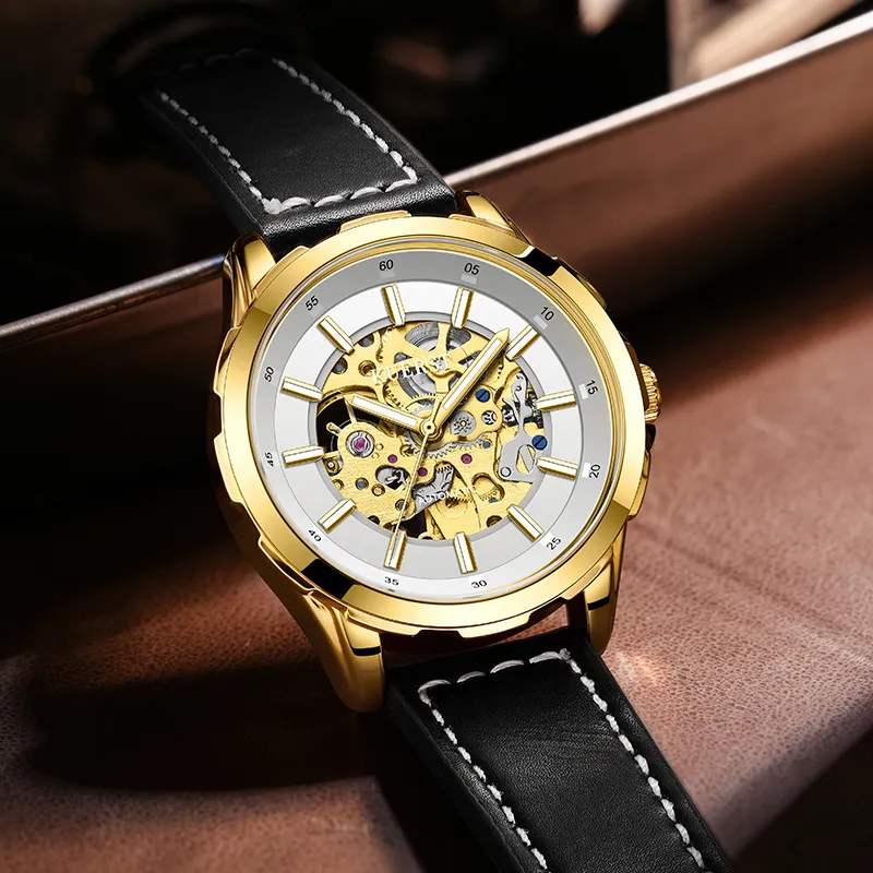 KUERST Automatic Mechanical Movement Genuine Leather Strap Watch Men's Watches White Dial-10