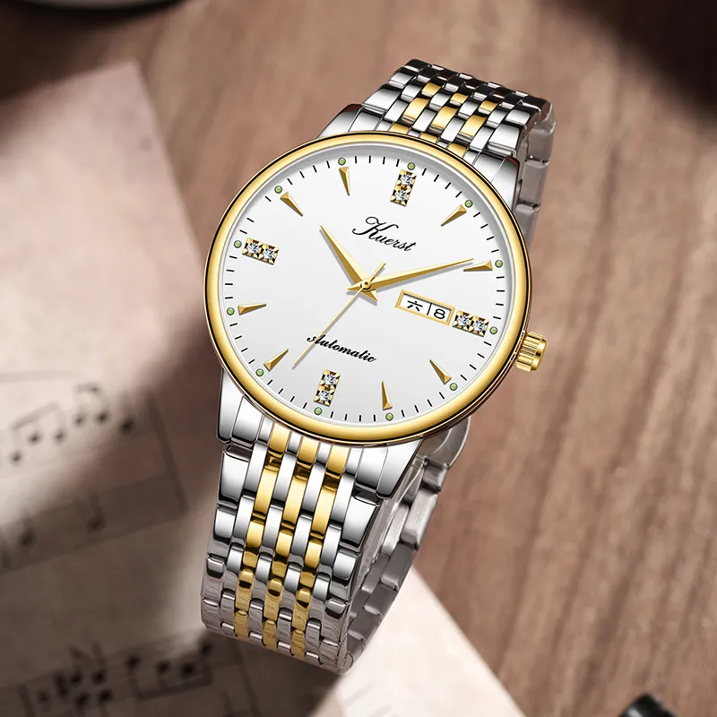 KUERST Automatic Mechanical Movement Steel Strap Watch Men's Watches White Dial-6