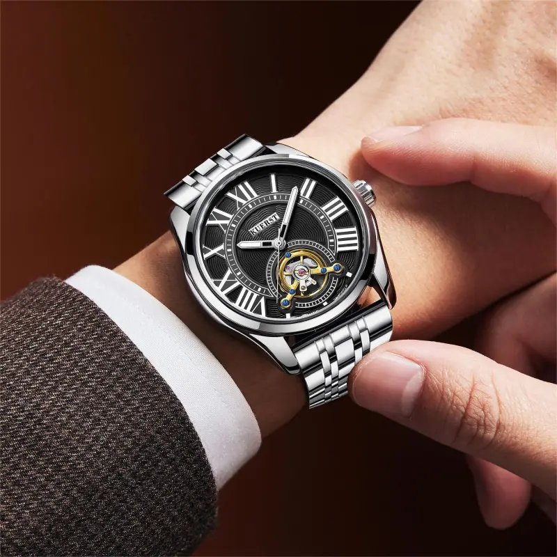 KUERST Automatic Mechanical Movement Steel Strap Watch Men's Watches White Dial-9