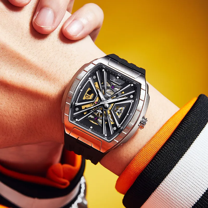 KUERST Automatic Mechanical Movement Rubber Strap Watch Men's Watches Black Dial-4