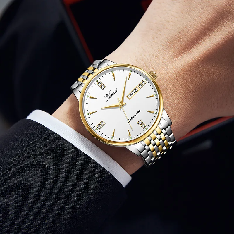 KUERST Automatic Mechanical Movement Steel Strap Watch Men's Watches White Dial-8