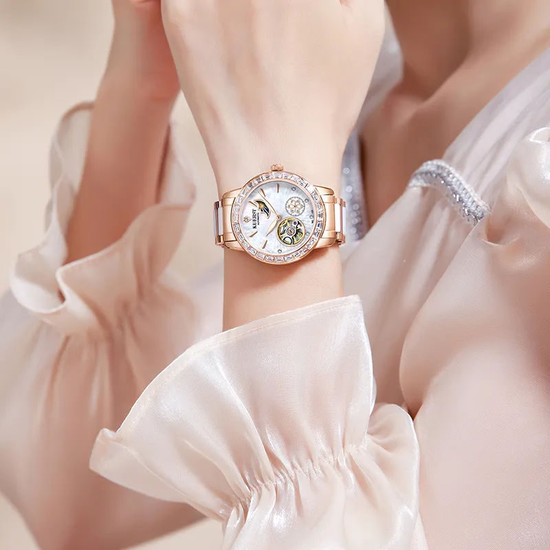 KUERST Automatic Mechanical Movement Steel Strap Watch Women's Watch White Dial-1