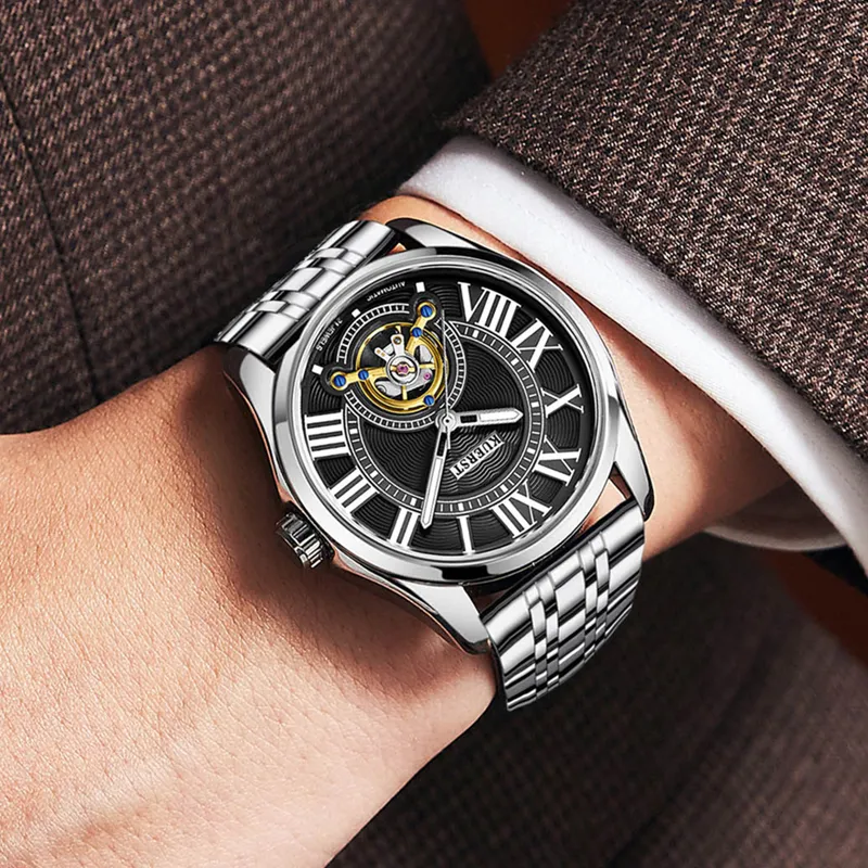 KUERST Automatic Mechanical Movement Steel Strap Watch Men's Watches White Dial-8