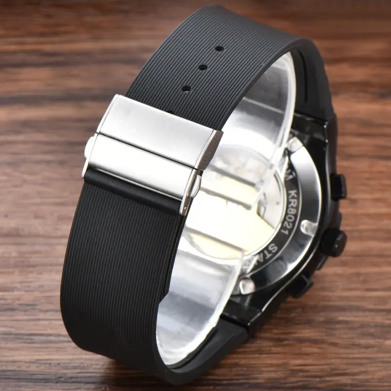 KUERST Automatic Mechanical Movement Rubber Strap Watch Men's Watches Black Dial-20