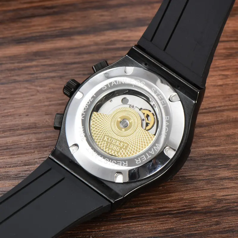 KUERST Automatic Mechanical Movement Rubber Strap Watch Men's Watches Black Dial-15