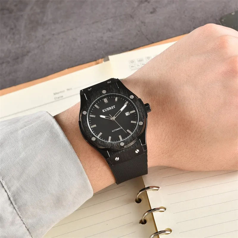 KUERST Automatic Mechanical Movement Rubber Strap Watch Men's Watches Black Dial-10
