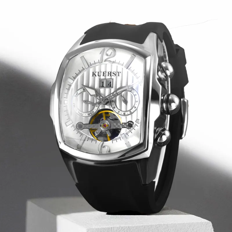 KUERST Automatic Mechanical Movement Rubber Strap Watch Men's Watches Black Dial-2