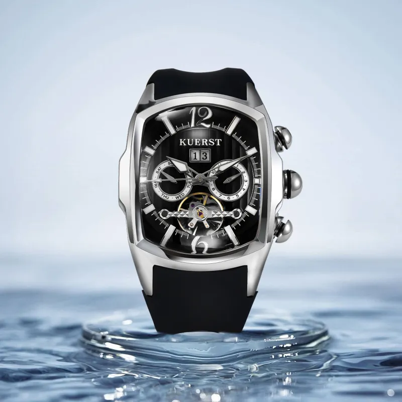 KUERST Automatic Mechanical Movement Rubber Strap Watch Men's Watches Black Dial-13
