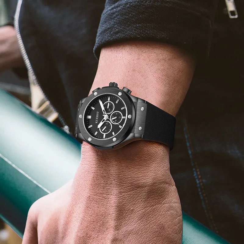KUERST Automatic Mechanical Movement Rubber Strap Watch Men's Watches Black Dial-11