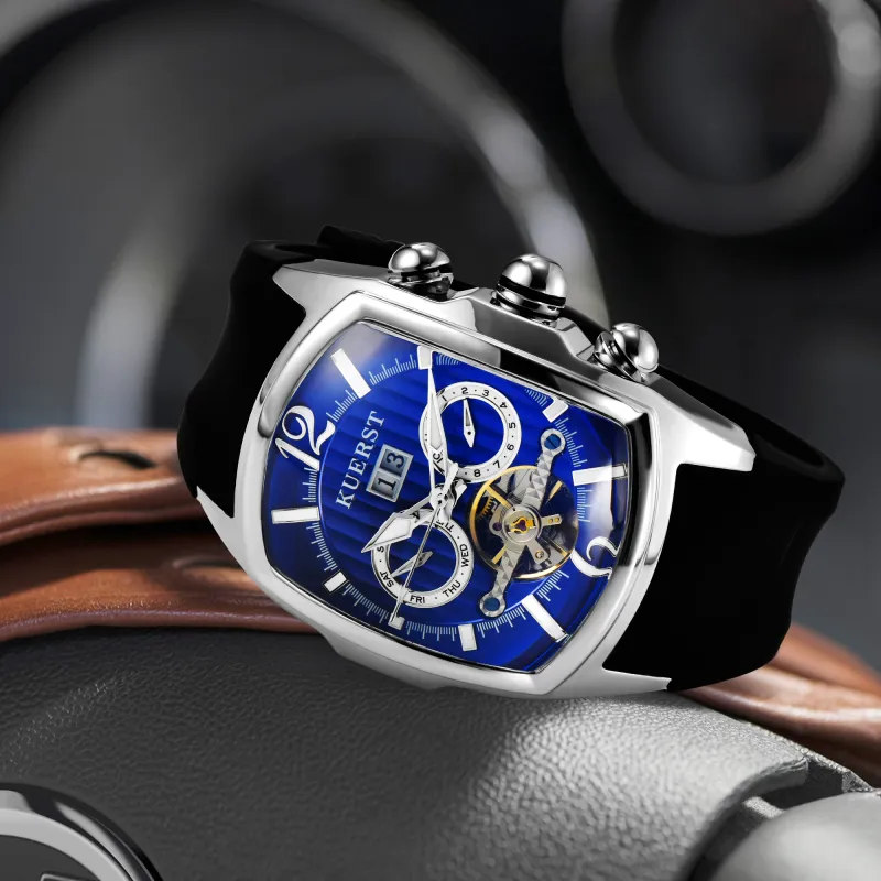 KUERST Automatic Mechanical Movement Rubber Strap Watch Men's Watches Black Dial-6