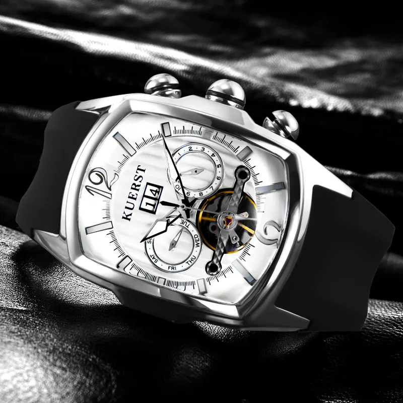 KUERST Automatic Mechanical Movement Rubber Strap Watch Men's Watches Black Dial-4