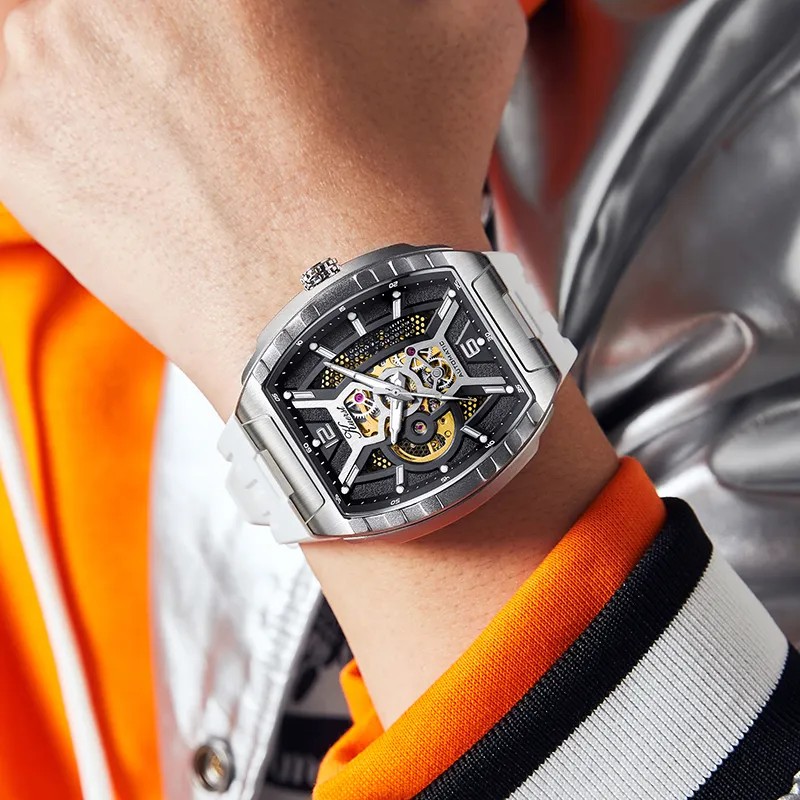 KUERST Automatic Mechanical Movement Rubber Strap Watch Men's Watches Black Dial-7