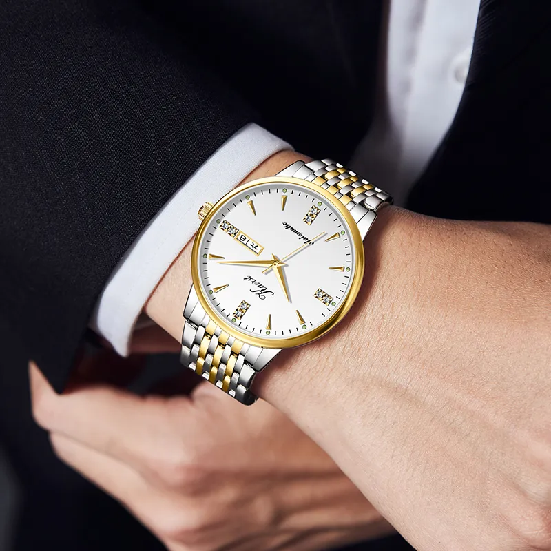 KUERST Automatic Mechanical Movement Steel Strap Watch Men's Watches White Dial-7