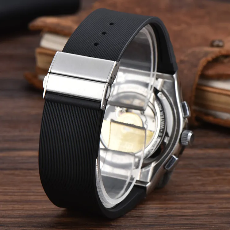 KUERST Automatic Mechanical Movement Rubber Strap Watch Men's Watches Black Dial-13