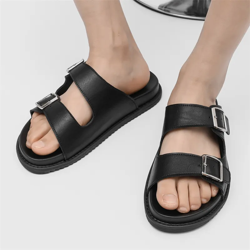 ΛOLUNKΛ Slip Resistant Abrasion Resistant Slide Slippers Men's Black-3