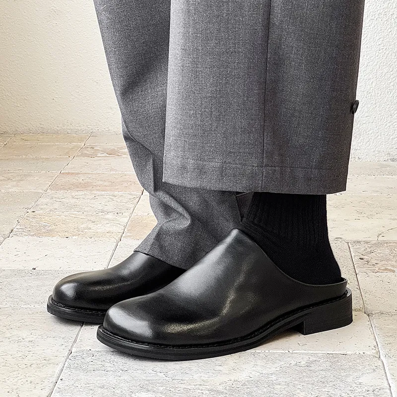 ΛOLUNKΛ Rubber Sole Abrasion Resistant Slip Resistant Closed Toe Slippers Unisex Black-5