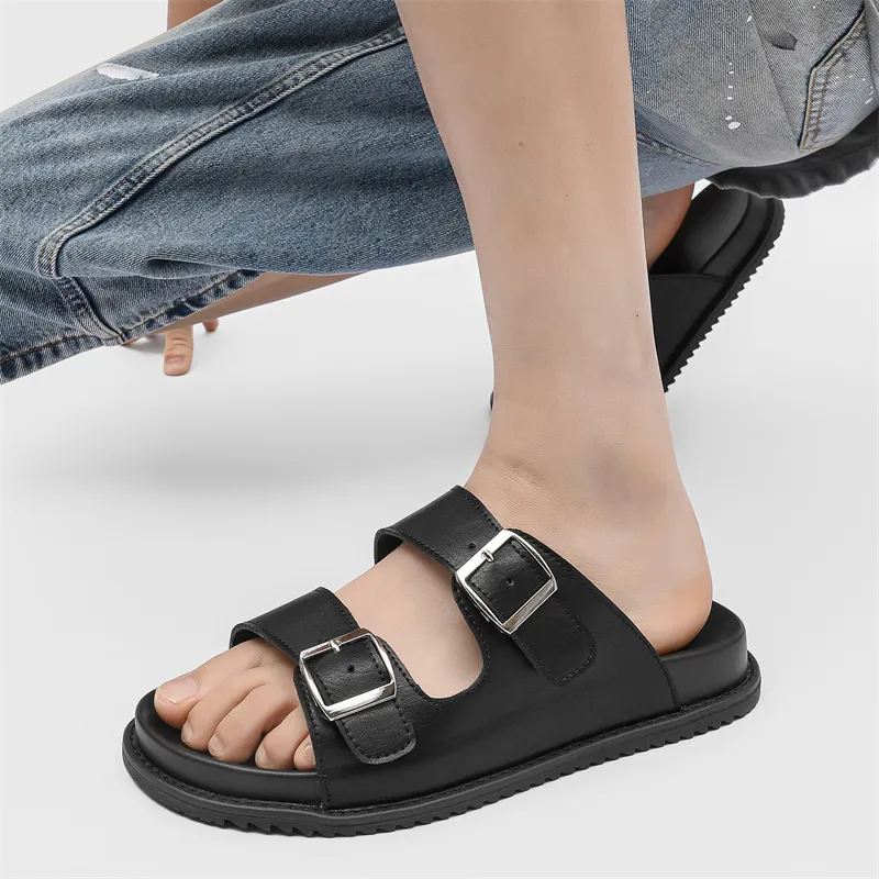 ΛOLUNKΛ Slip Resistant Abrasion Resistant Slide Slippers Men's Black-6