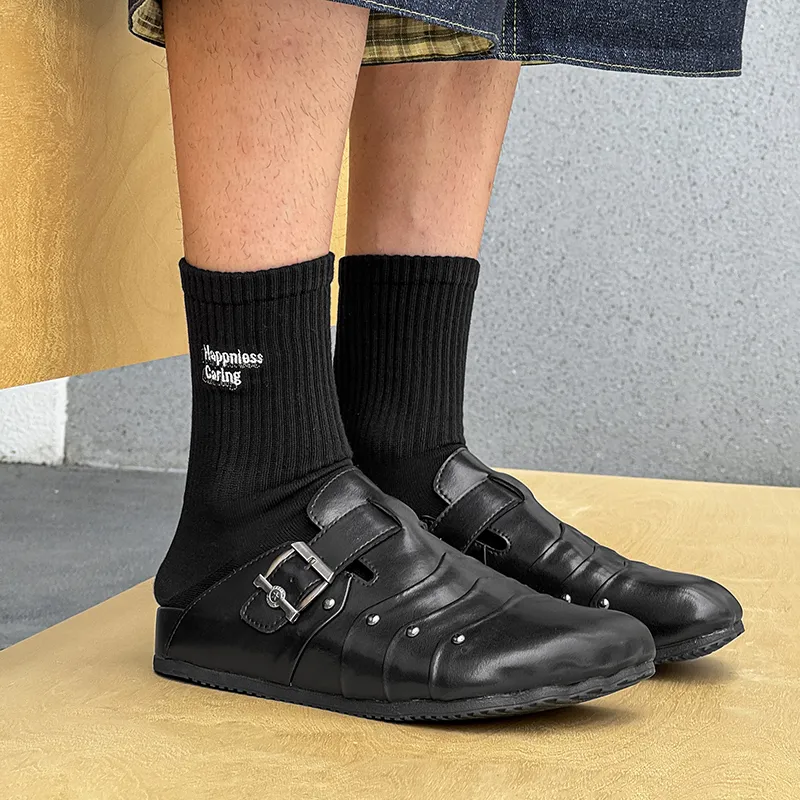 ΛOLUNKΛ Metal Abrasion Resistant Slip Resistant Closed Toe Slippers Unisex Black-3
