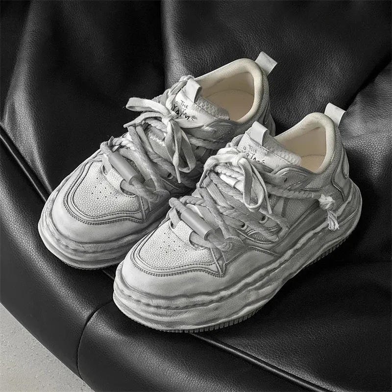 ΛOLUNKΛ Height Increasing Moisture Wicking Low Top Skateboard Shoes Unisex Distressed White-12