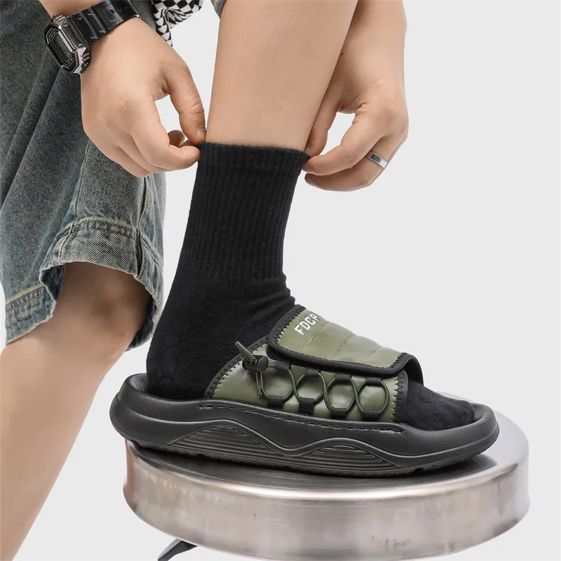ΛOLUNKΛ Stitching Slip Resistant Odor Resistant Slide Slippers Men's-18