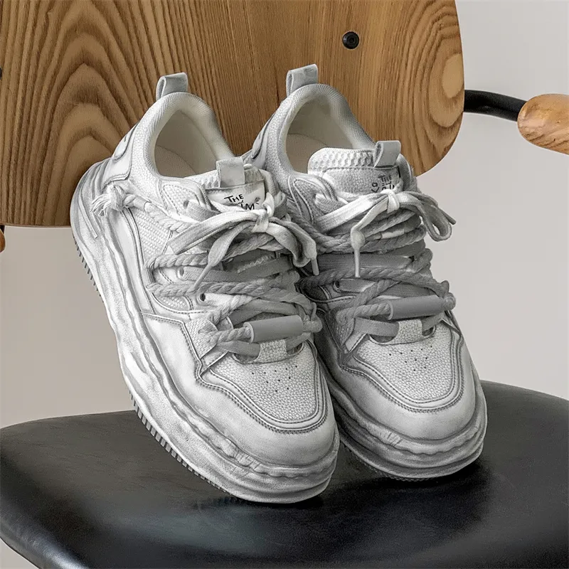 ΛOLUNKΛ Height Increasing Moisture Wicking Low Top Skateboard Shoes Unisex Distressed White-8