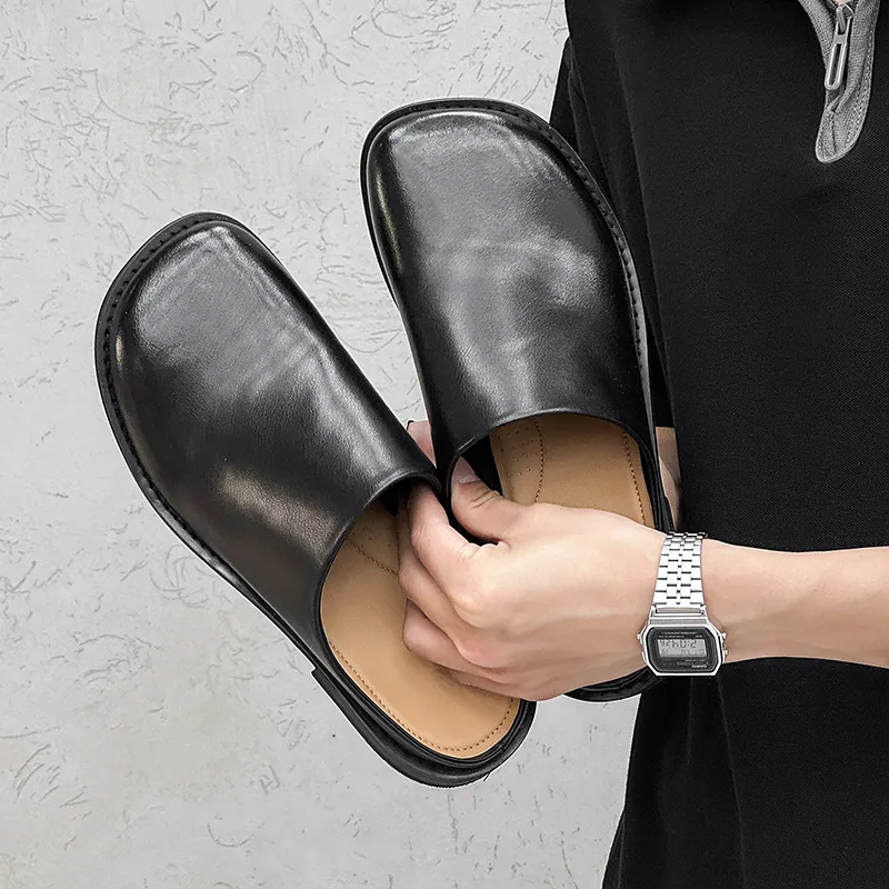 ΛOLUNKΛ Rubber Sole Abrasion Resistant Slip Resistant Closed Toe Slippers Unisex Black-1