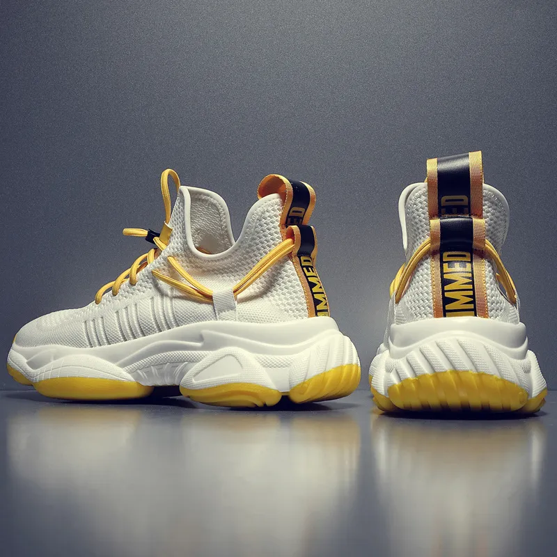 ΛOLUNKΛ Breathable Moisture Wicking Supportive Height Increasing Low Top Chunky Sneakers Men's Yellow With White Base-2