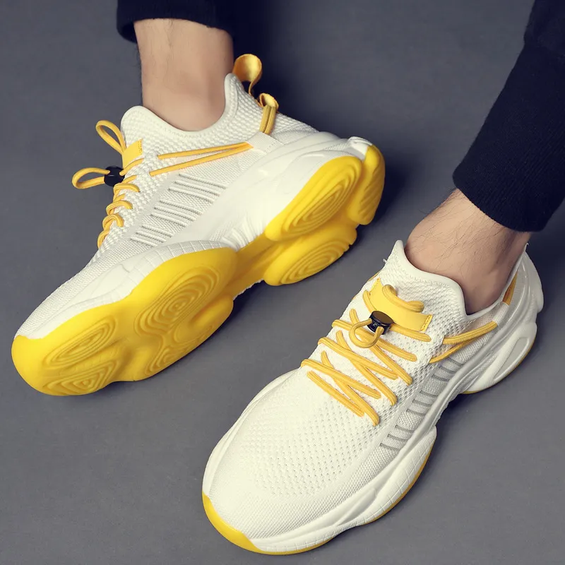ΛOLUNKΛ Breathable Moisture Wicking Supportive Height Increasing Low Top Chunky Sneakers Men's Yellow With White Base-5