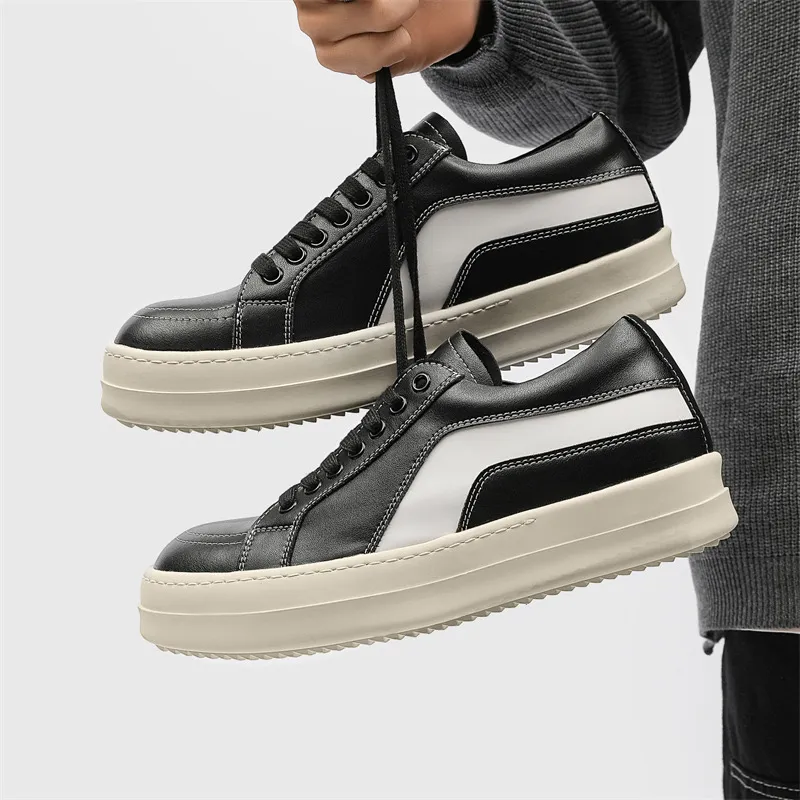 ΛOLUNKΛ Height Increasing Abrasion Resistant Slip Resistant Low Top Skateboard Shoes Men's Black-4