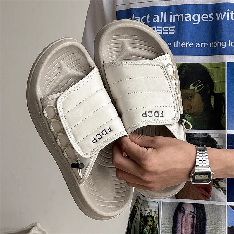 ΛOLUNKΛ Stitching Slip Resistant Odor Resistant Slide Slippers Men's-1