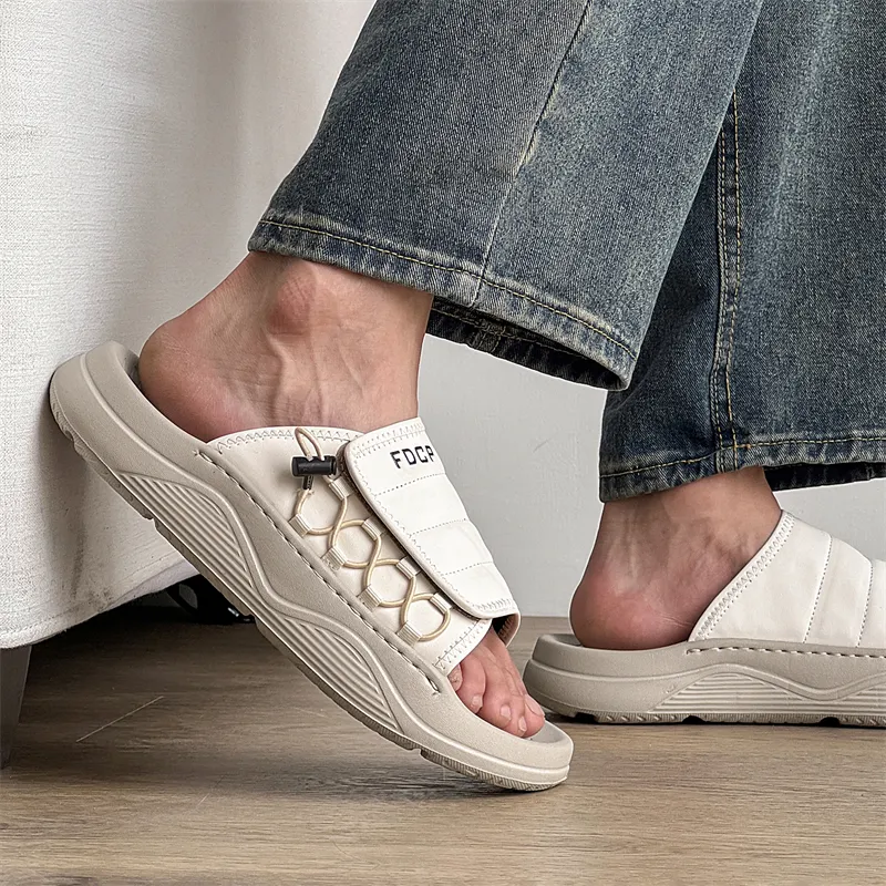 ΛOLUNKΛ Stitching Slip Resistant Odor Resistant Slide Slippers Men's-3