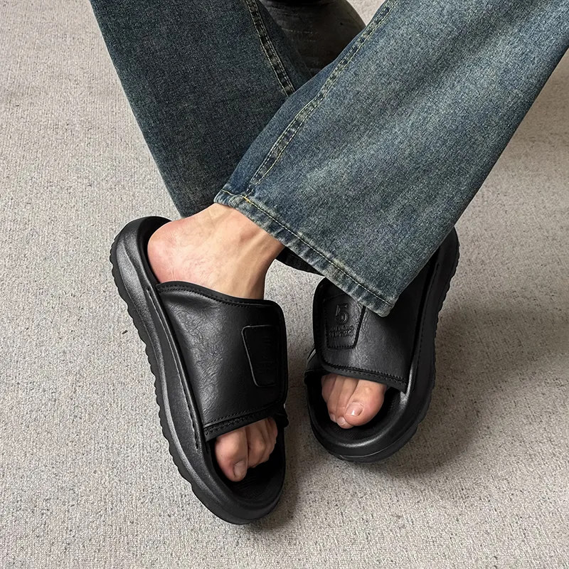 ΛOLUNKΛ Slip Resistant Abrasion Resistant Slide Slippers Men's Black-6