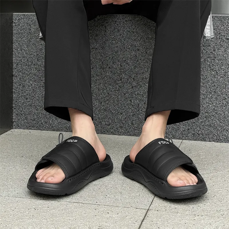 ΛOLUNKΛ Stitching Slip Resistant Odor Resistant Slide Slippers Men's-12
