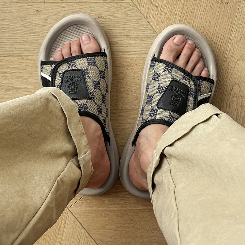 ΛOLUNKΛ Slip Resistant Abrasion Resistant Slide Slippers Men's Khaki-5