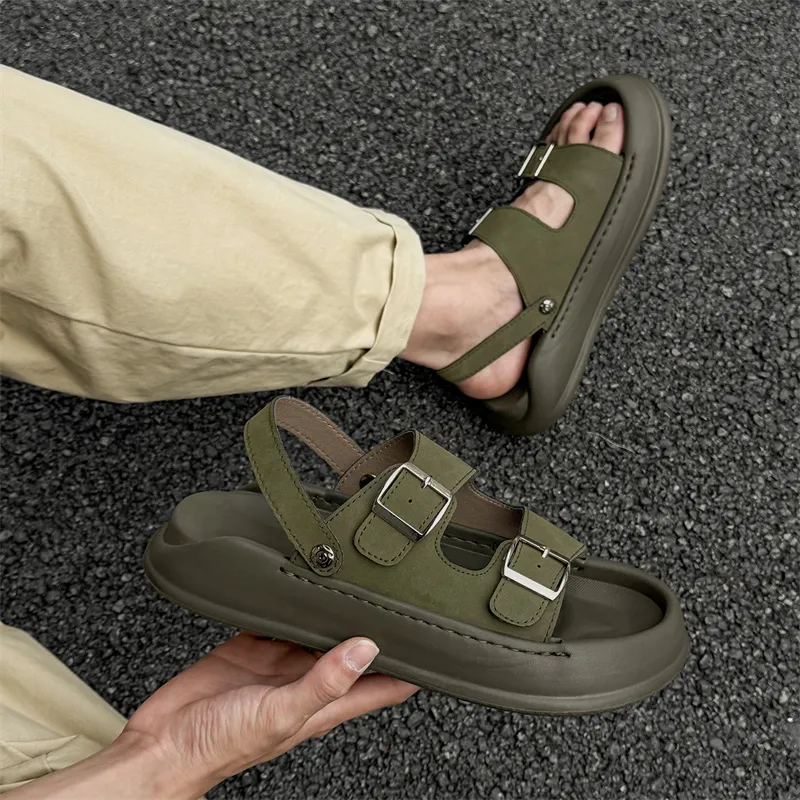 ΛOLUNKΛ Beach Sandals Men Black/Beige/Green-19