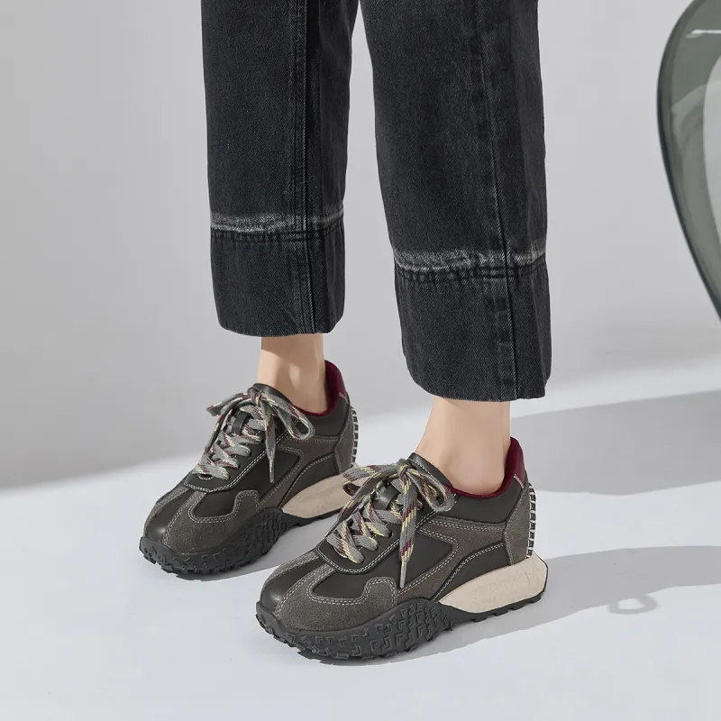 ΛOLUNKΛ Anti Slip And Wear Resistant Height Increasing Low Top Casual Shoes Women's-1