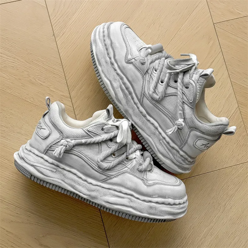 ΛOLUNKΛ Height Increasing Moisture Wicking Low Top Skateboard Shoes Unisex Distressed White-9