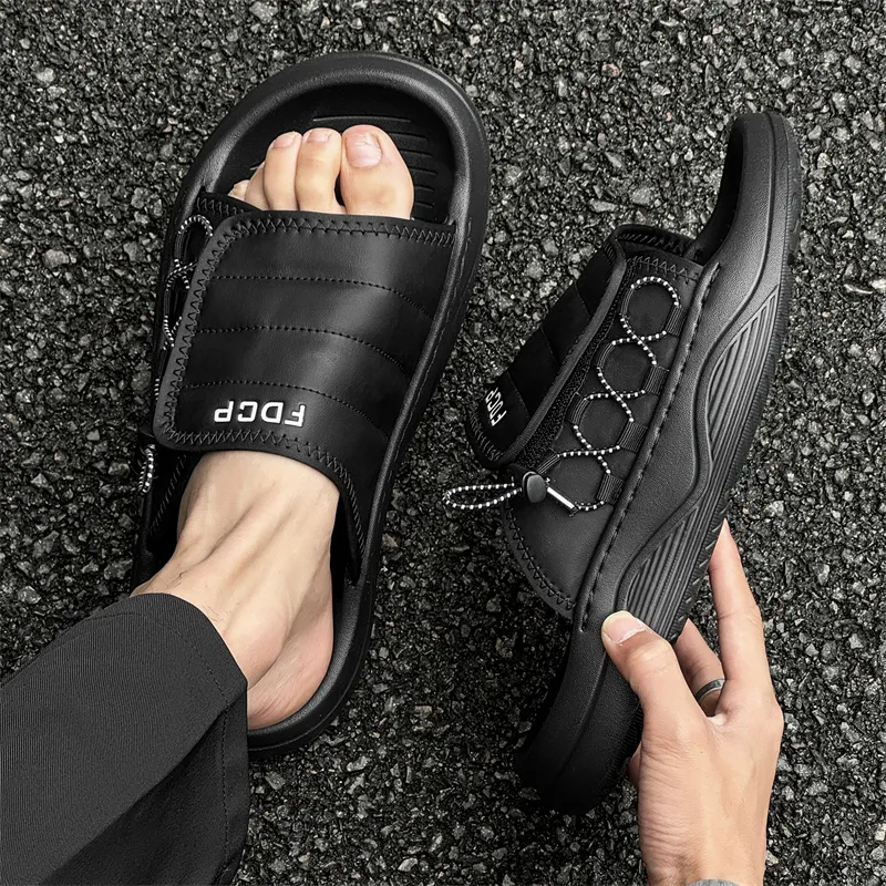 ΛOLUNKΛ Stitching Slip Resistant Odor Resistant Slide Slippers Men's-10
