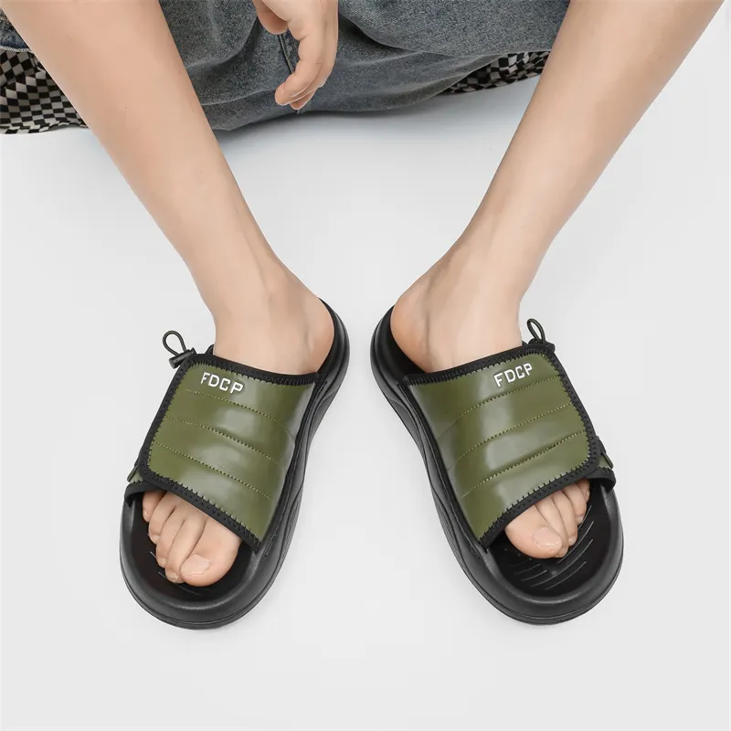 ΛOLUNKΛ Stitching Slip Resistant Odor Resistant Slide Slippers Men's-20