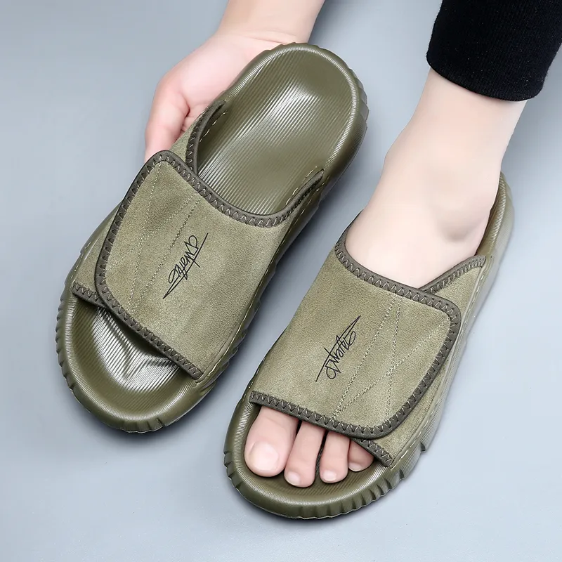 ΛOLUNKΛ Rubber Sole Slip Resistant Abrasion Resistant Antibacterial Slide Slippers Men's Green-4