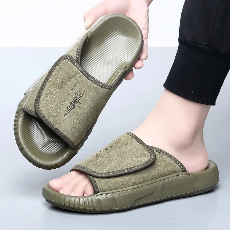 ΛOLUNKΛ Rubber Sole Slip Resistant Abrasion Resistant Antibacterial Slide Slippers Men's Green-1
