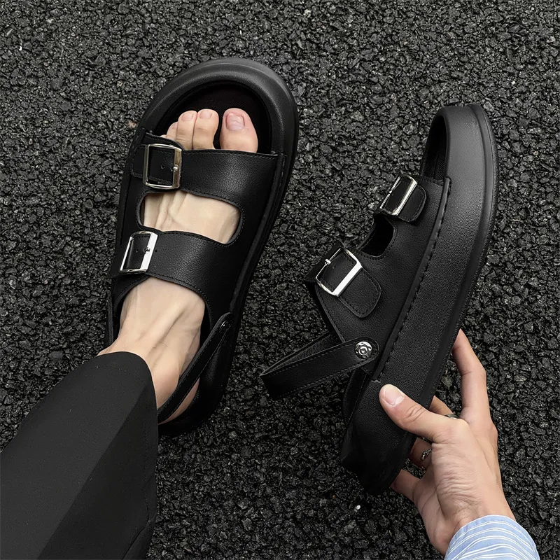 ΛOLUNKΛ Beach Sandals Men Black/Beige/Green-4