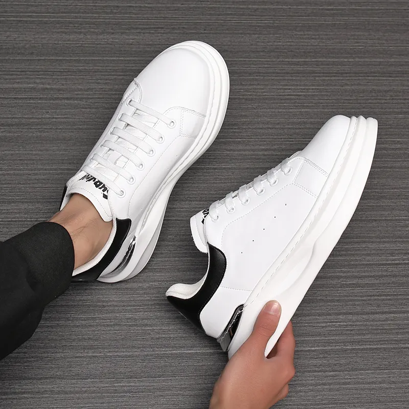 ΛOLUNKΛ Slip Resistant Water Resistant Height Increasing Low Top Skateboard Shoes Men's White-4