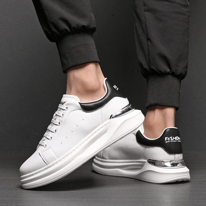 ΛOLUNKΛ Slip Resistant Water Resistant Height Increasing Low Top Skateboard Shoes Men's White-5
