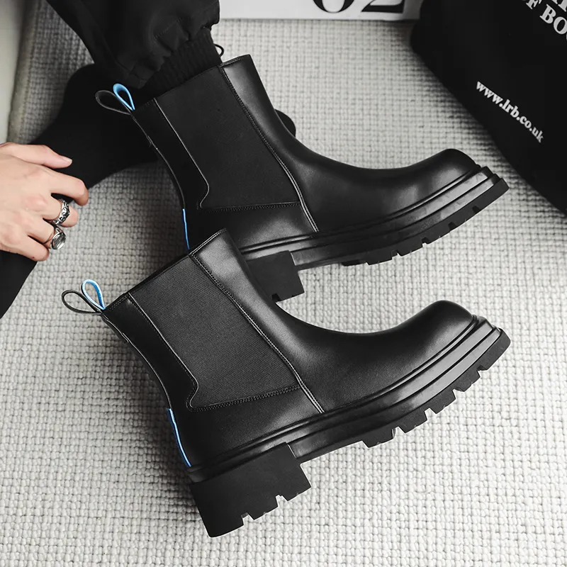 ΛOLUNKΛ Short Chelsea Boots 5CM Men's Black-4