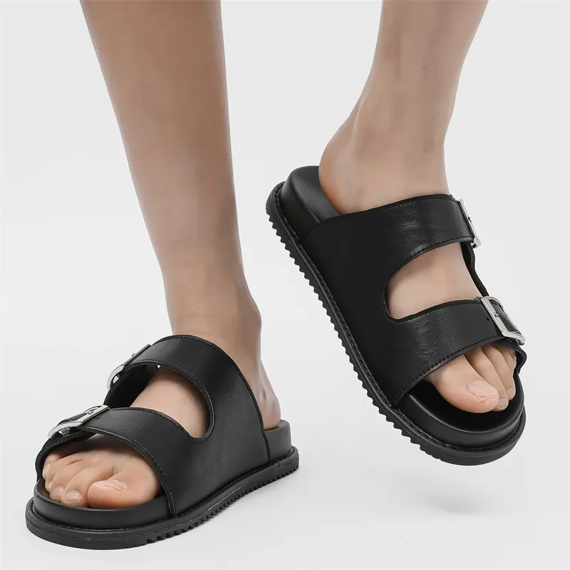 ΛOLUNKΛ Slip Resistant Abrasion Resistant Slide Slippers Men's Black-4